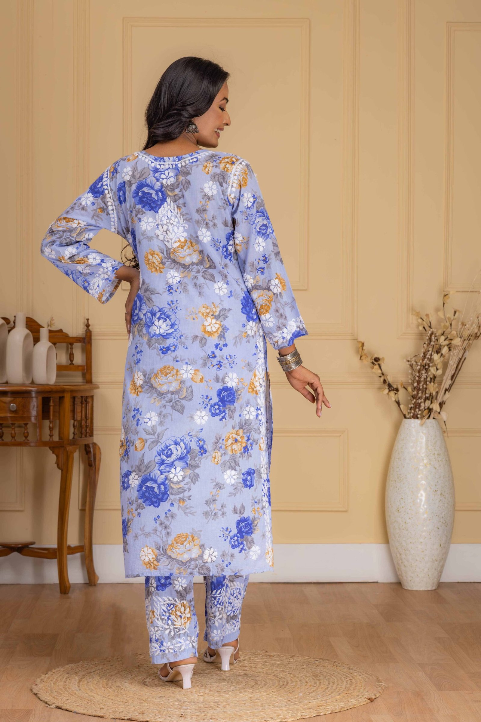 Light purple blue mul cotton kurti