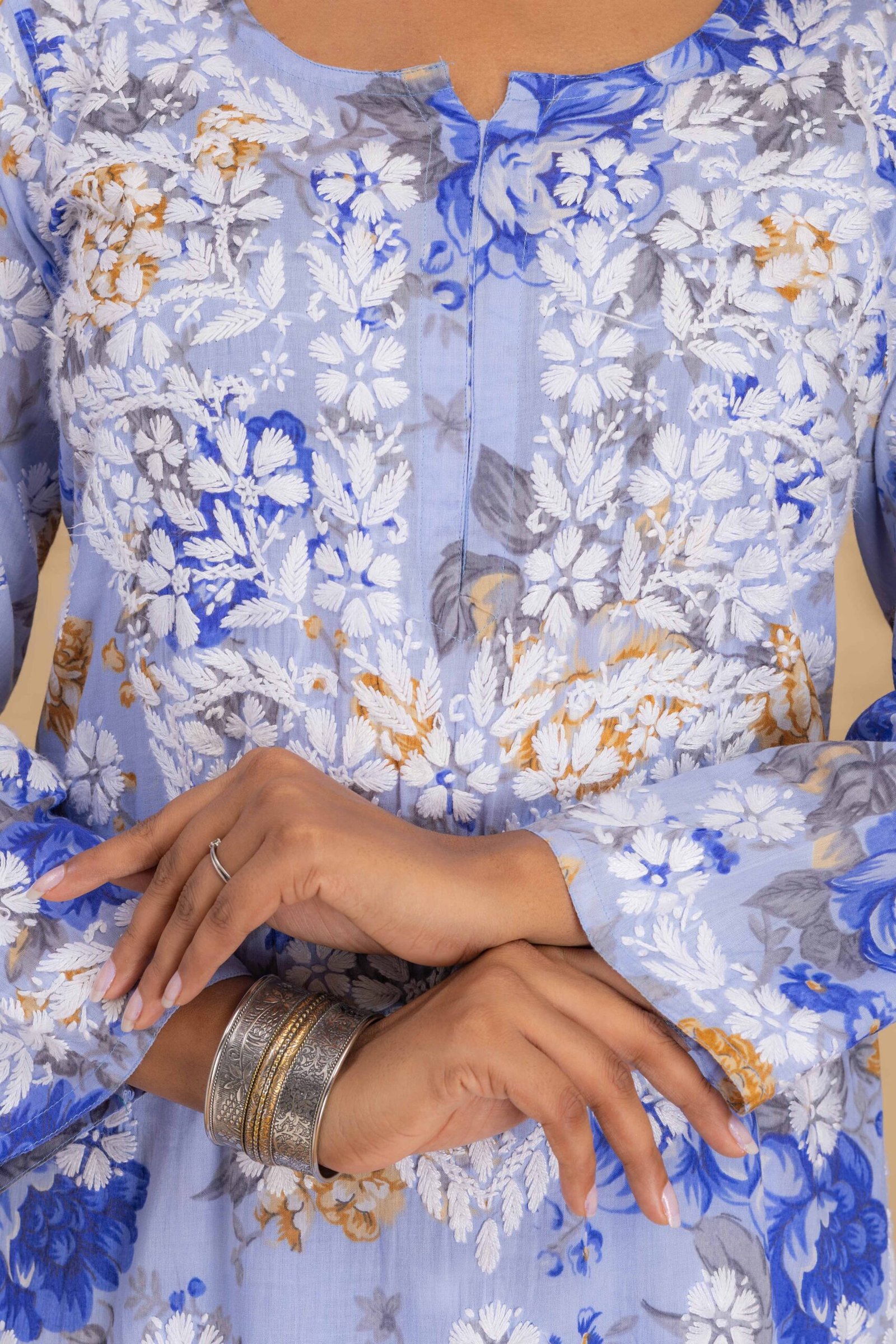 Light purple blue mul cotton kurti