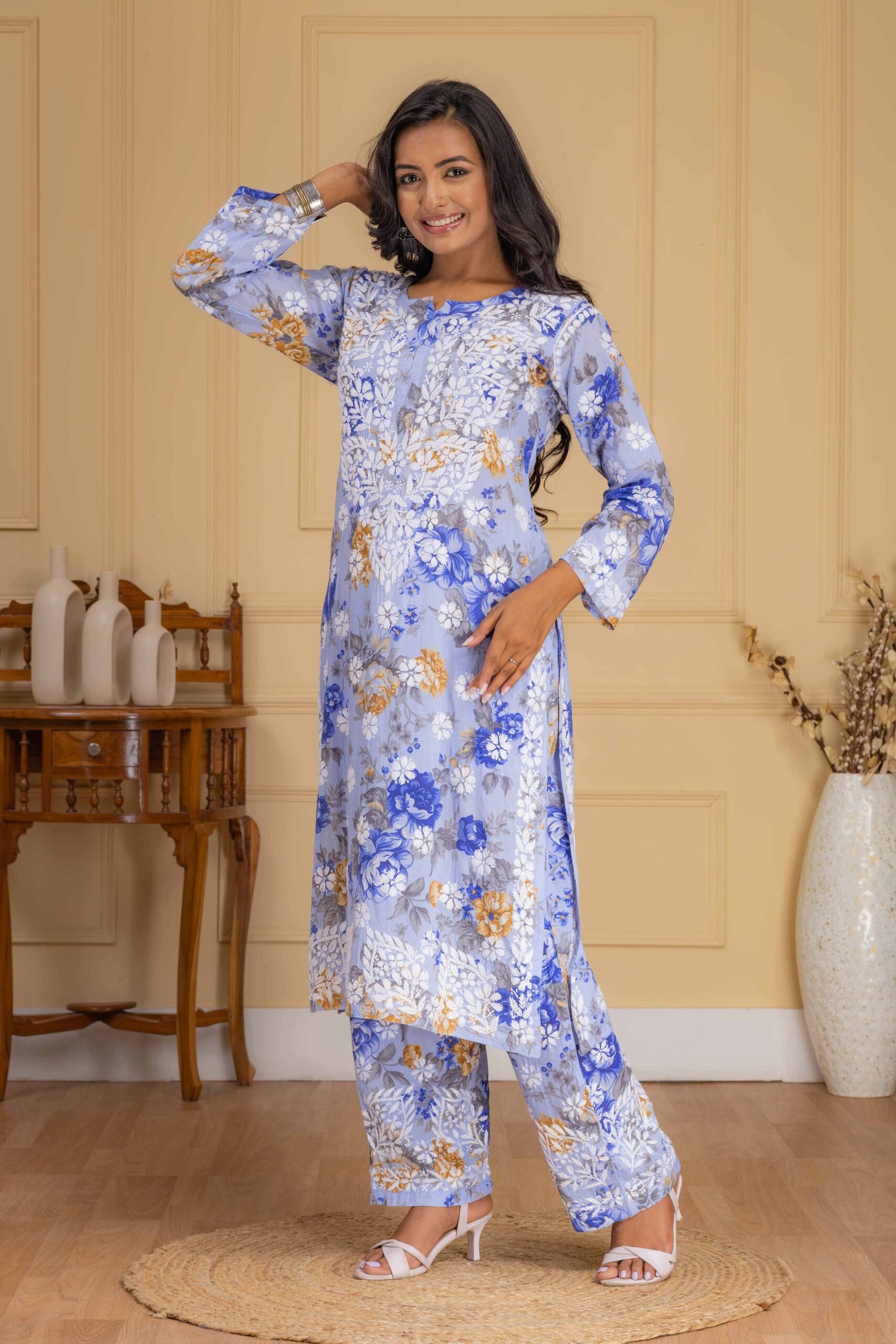 Light purple blue mul cotton kurti