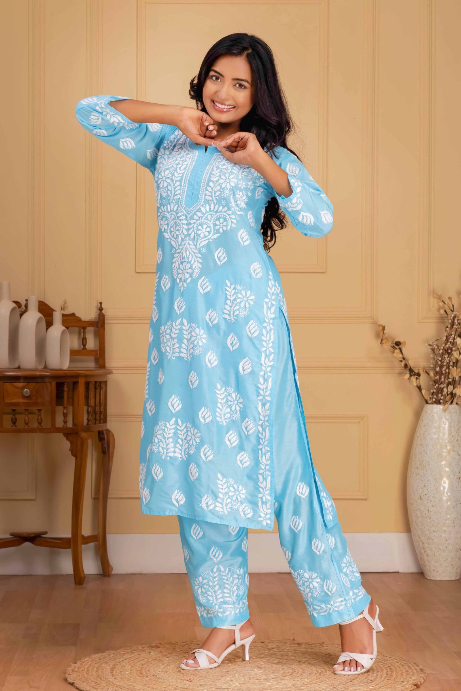 Light blue Muslin Kurti set
