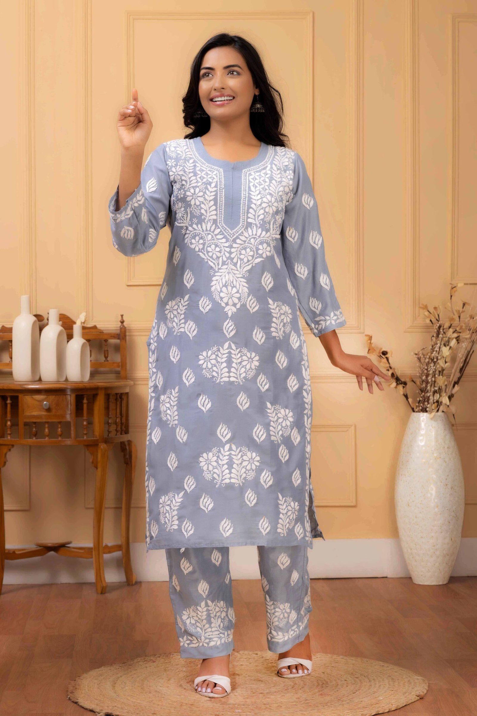 Grey Muslin Kurti set