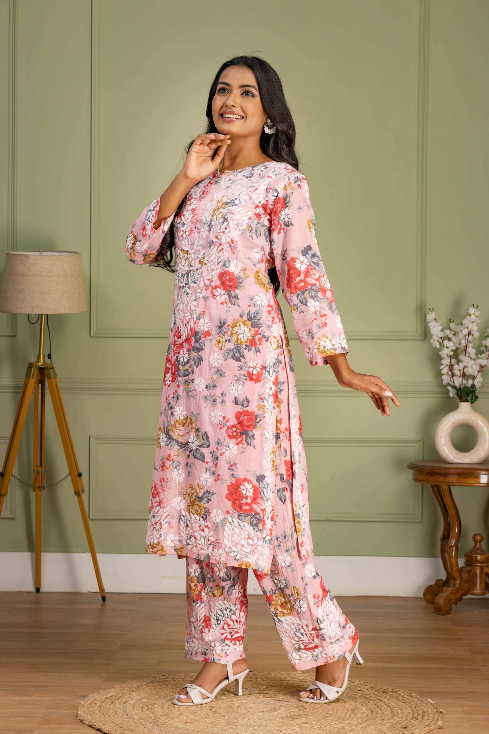 Light pink mul cotton kurti