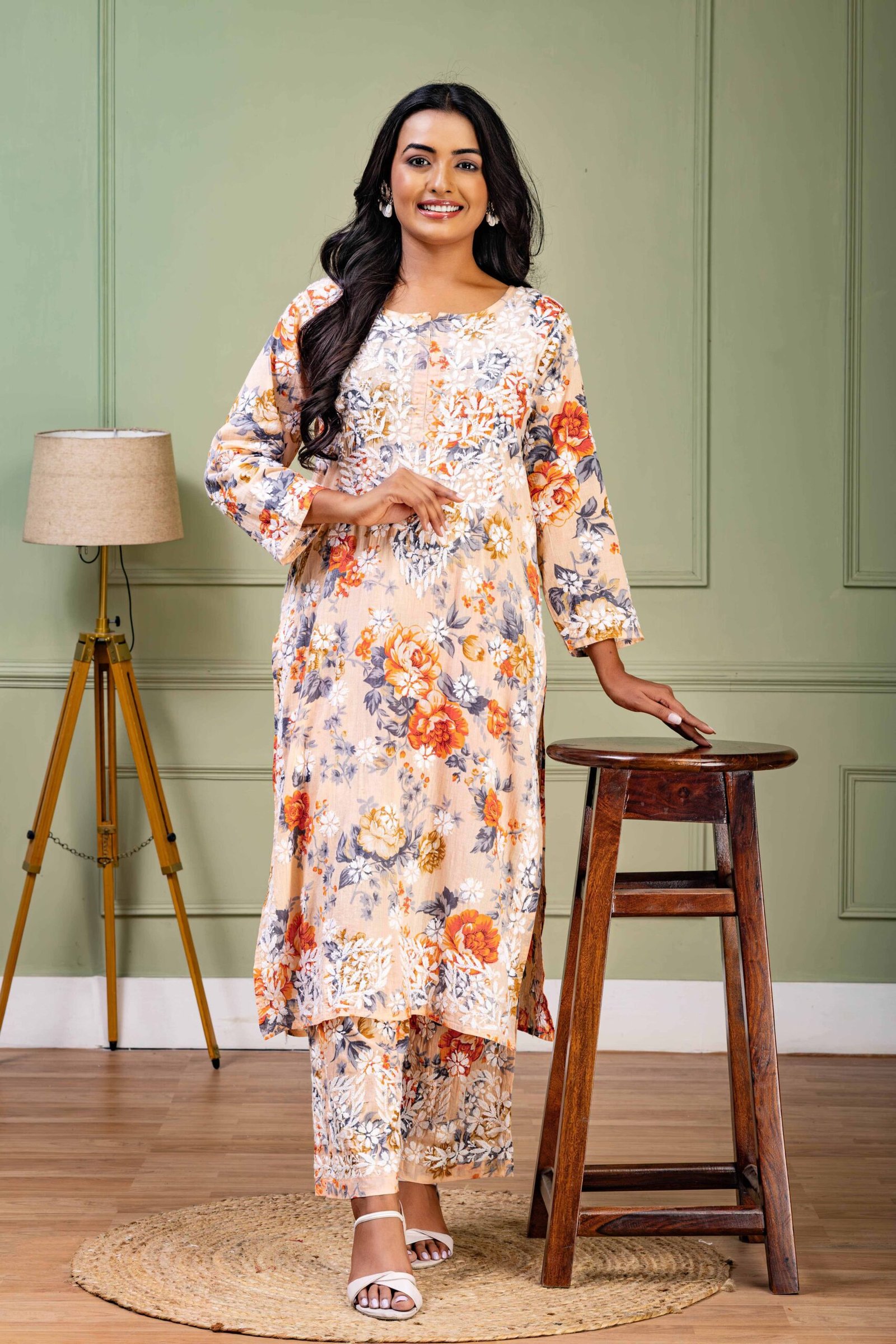 Peach mul cotton kurti