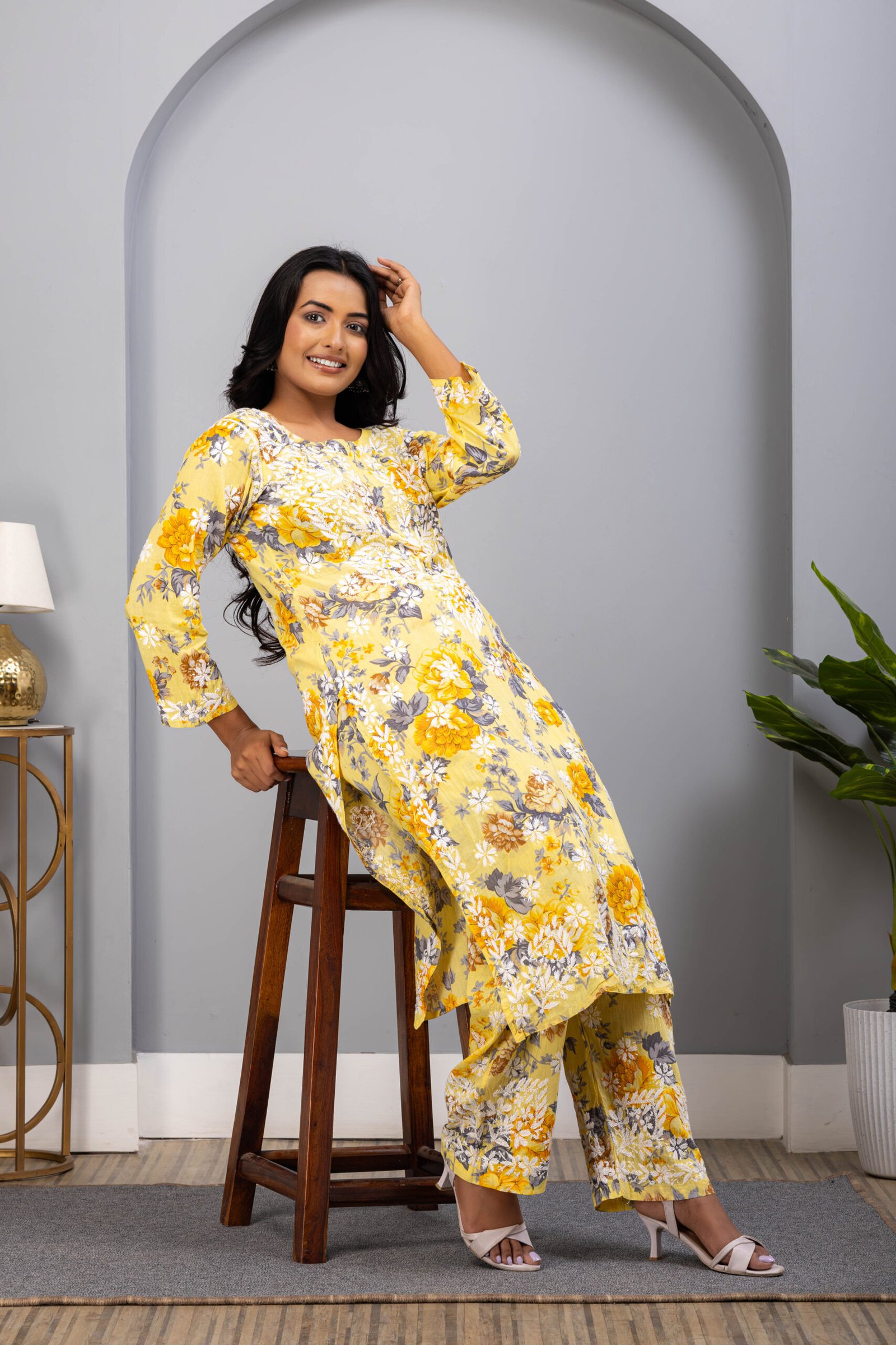 Yellow mul cotton kurti