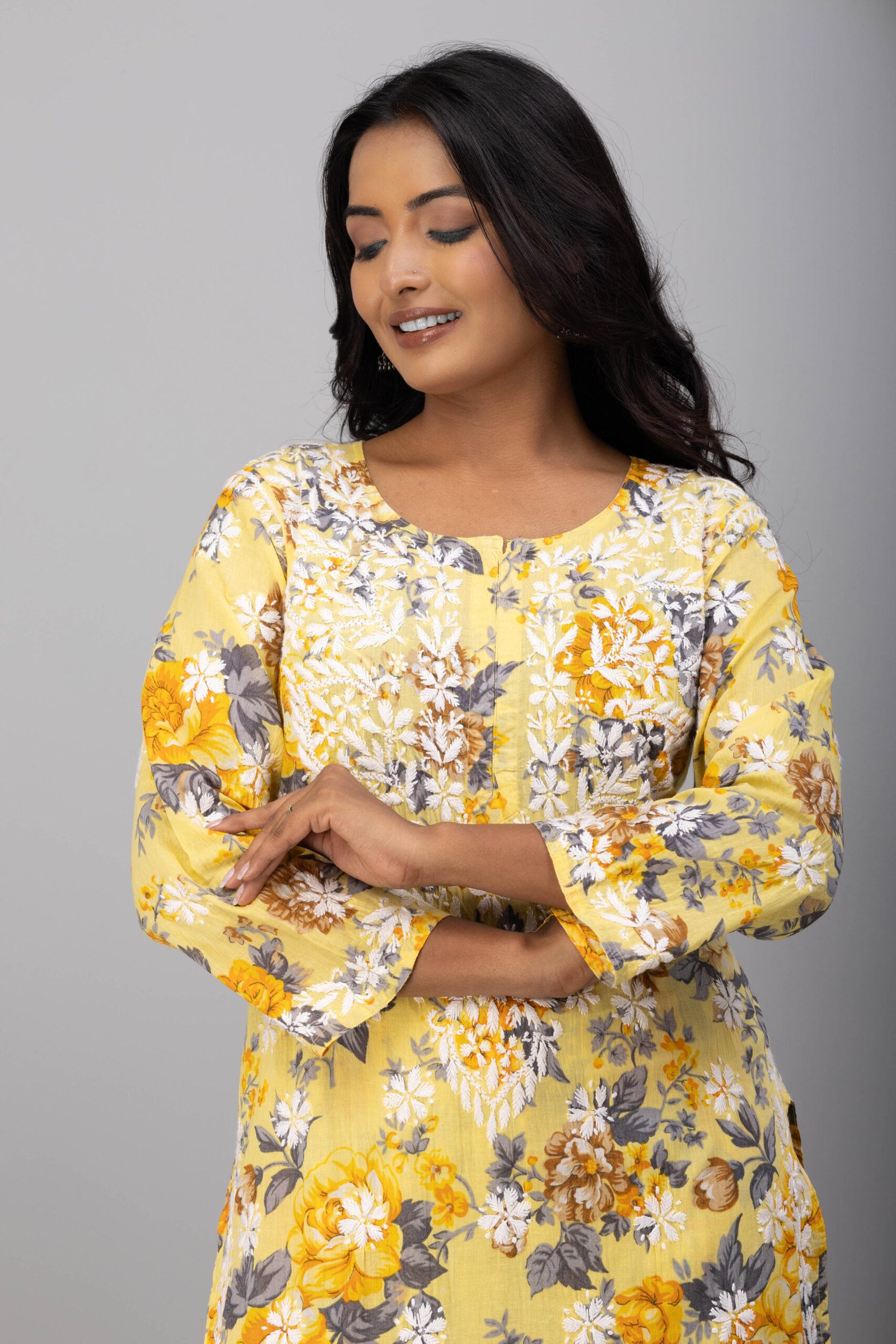 Yellow mul cotton kurti